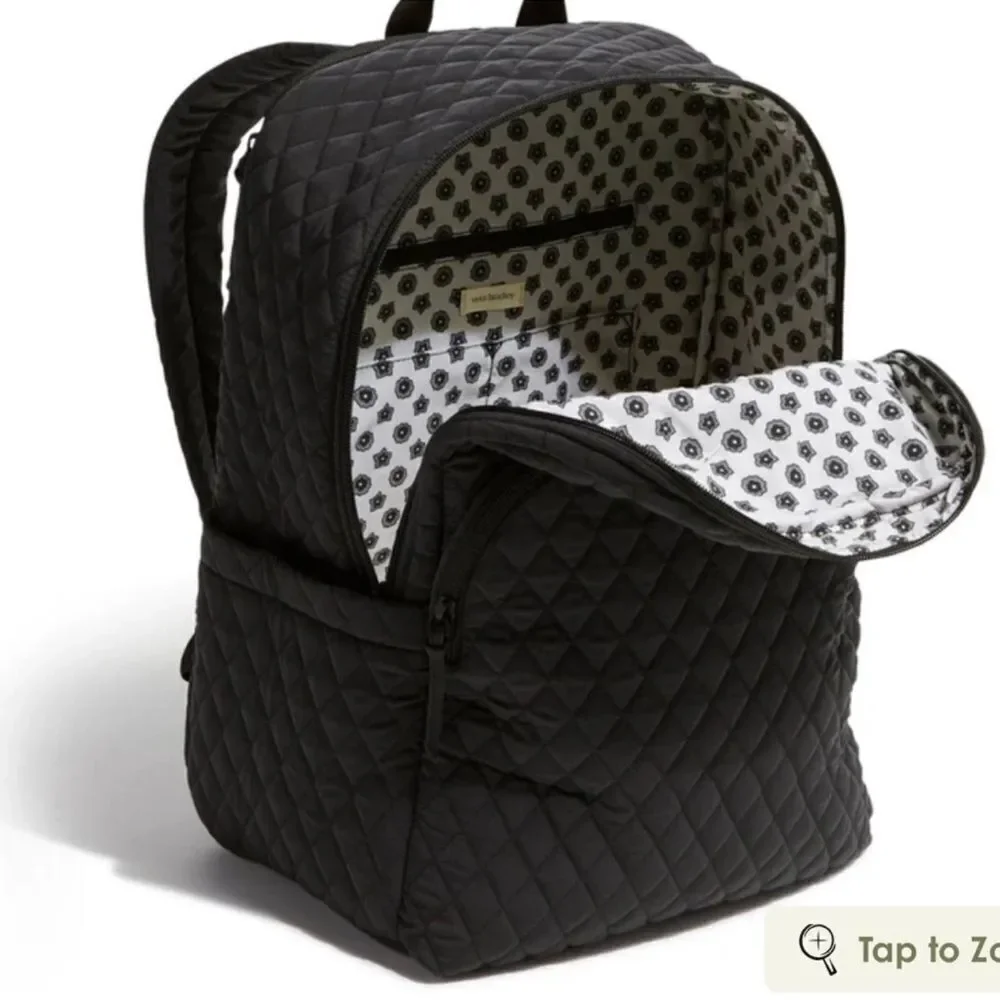 Vera Bradley Black Moonless Night Quilted Polyester Large Laptop Backpack 31 L